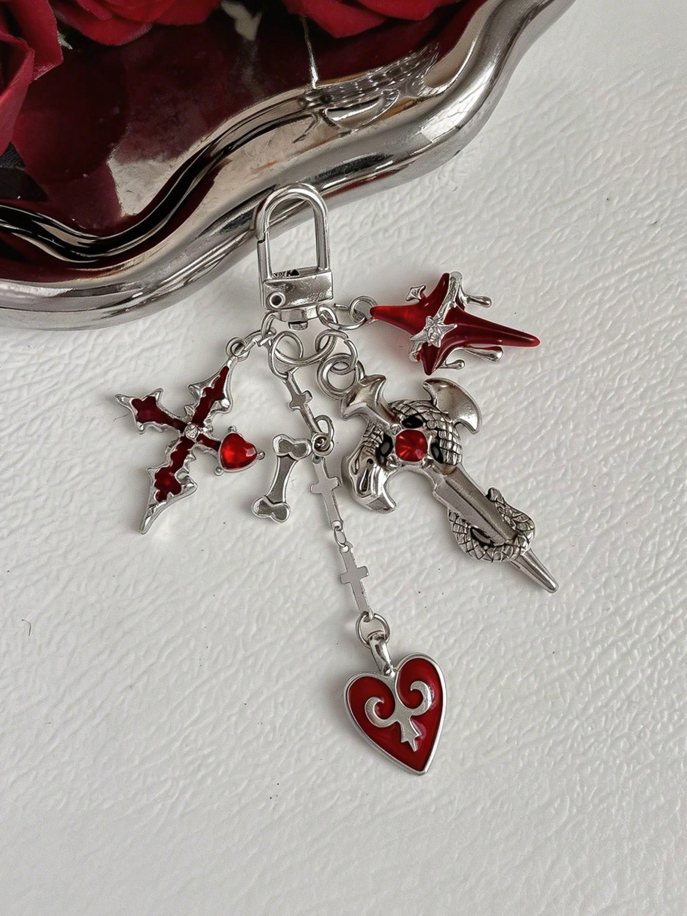 1pc Dark Sweet Cool Personalized Heart Wing Phone Bag Charm Cat Keychain Bag Pendant
