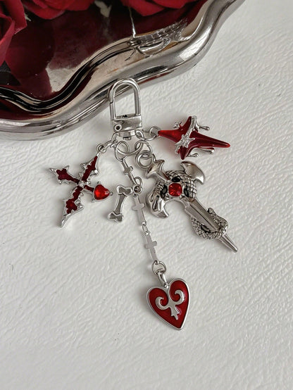 1pc Dark Sweet Cool Personalized Heart Wing Phone Bag Charm Cat Keychain Bag Pendant