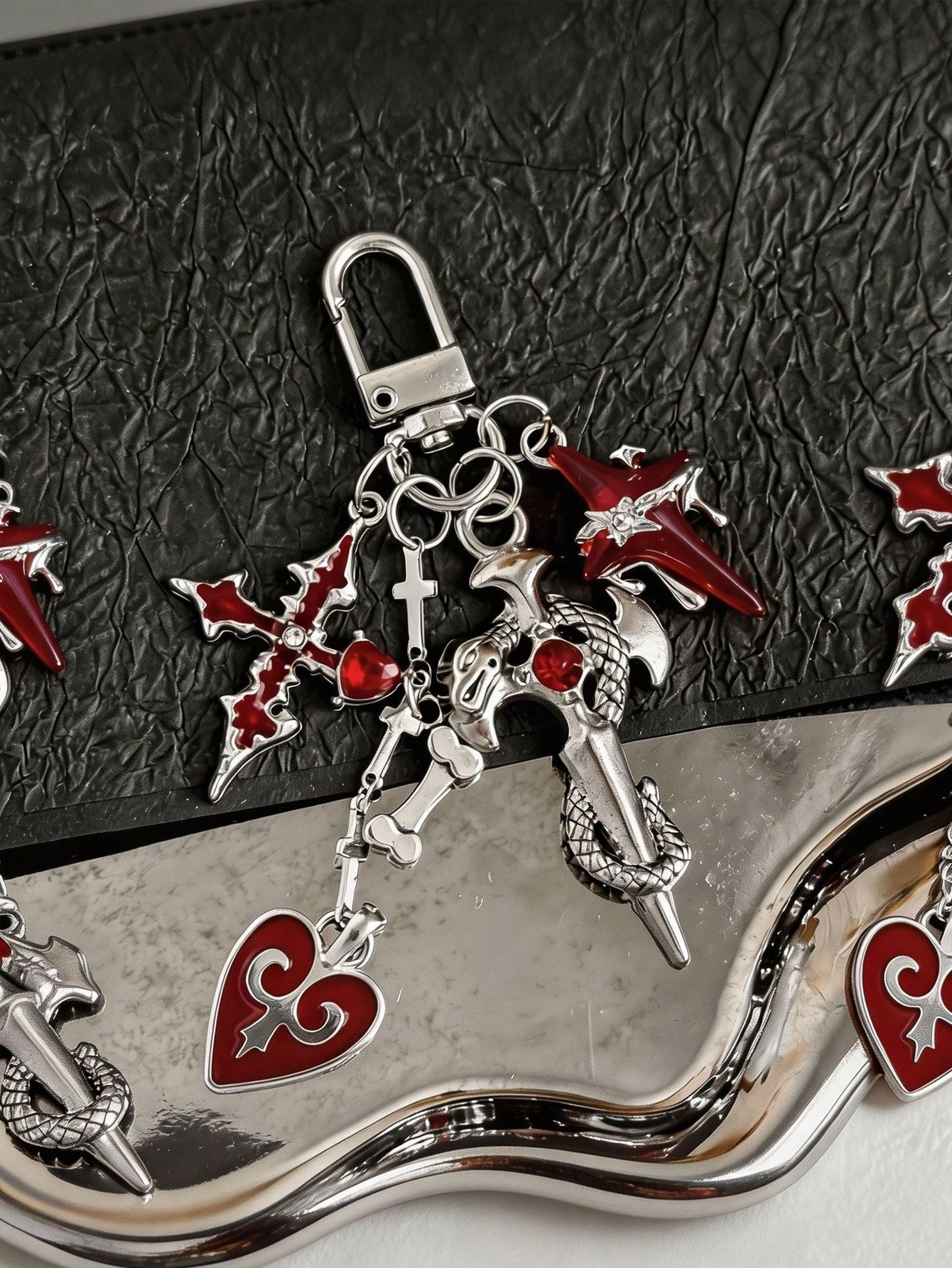 1pc Dark Sweet Cool Personalized Heart Wing Phone Bag Charm Cat Keychain Bag Pendant
