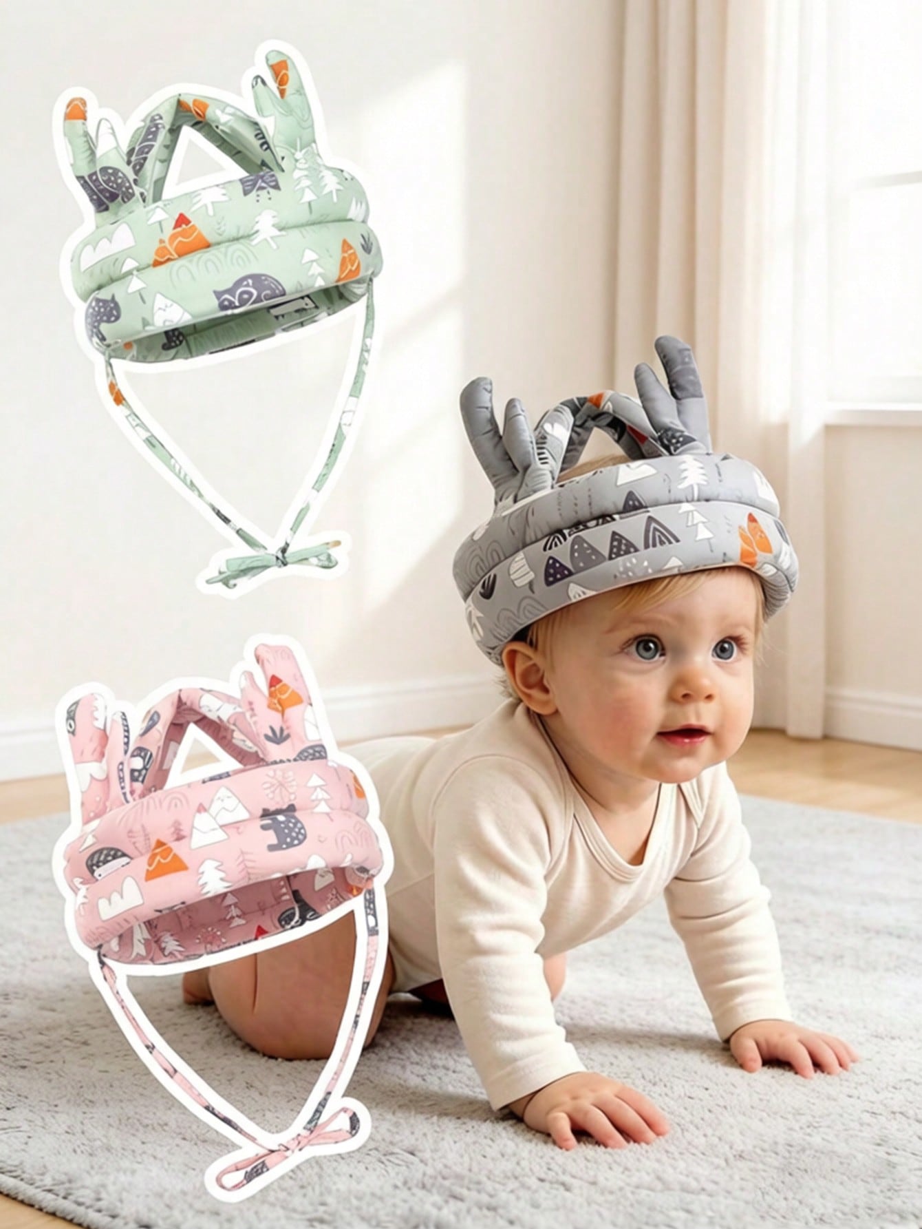 1pc Deer Horn Shaped Baby Anti-Collision Helmet, Toddler Anti-Fall Head Protection Cap, Breathable Washable All Season Essential For Baby Crawling And Walking