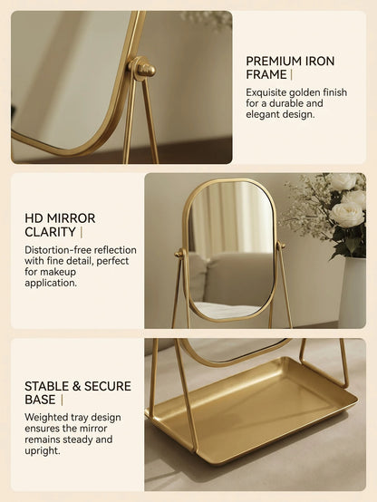 1Pc Desktop Jewelry Storage Organizer, INS-Style Metal Frame With HD Makeup Mirror & Adjustable Stand, Portable Holder For Dorm, Travel, Bathroom & Office Countertop, Multi-Functional Cosmetic Accesso
