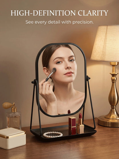 1Pc Desktop Jewelry Storage Organizer, INS-Style Metal Frame With HD Makeup Mirror & Adjustable Stand, Portable Holder For Dorm, Travel, Bathroom & Office Countertop, Multi-Functional Cosmetic Accesso