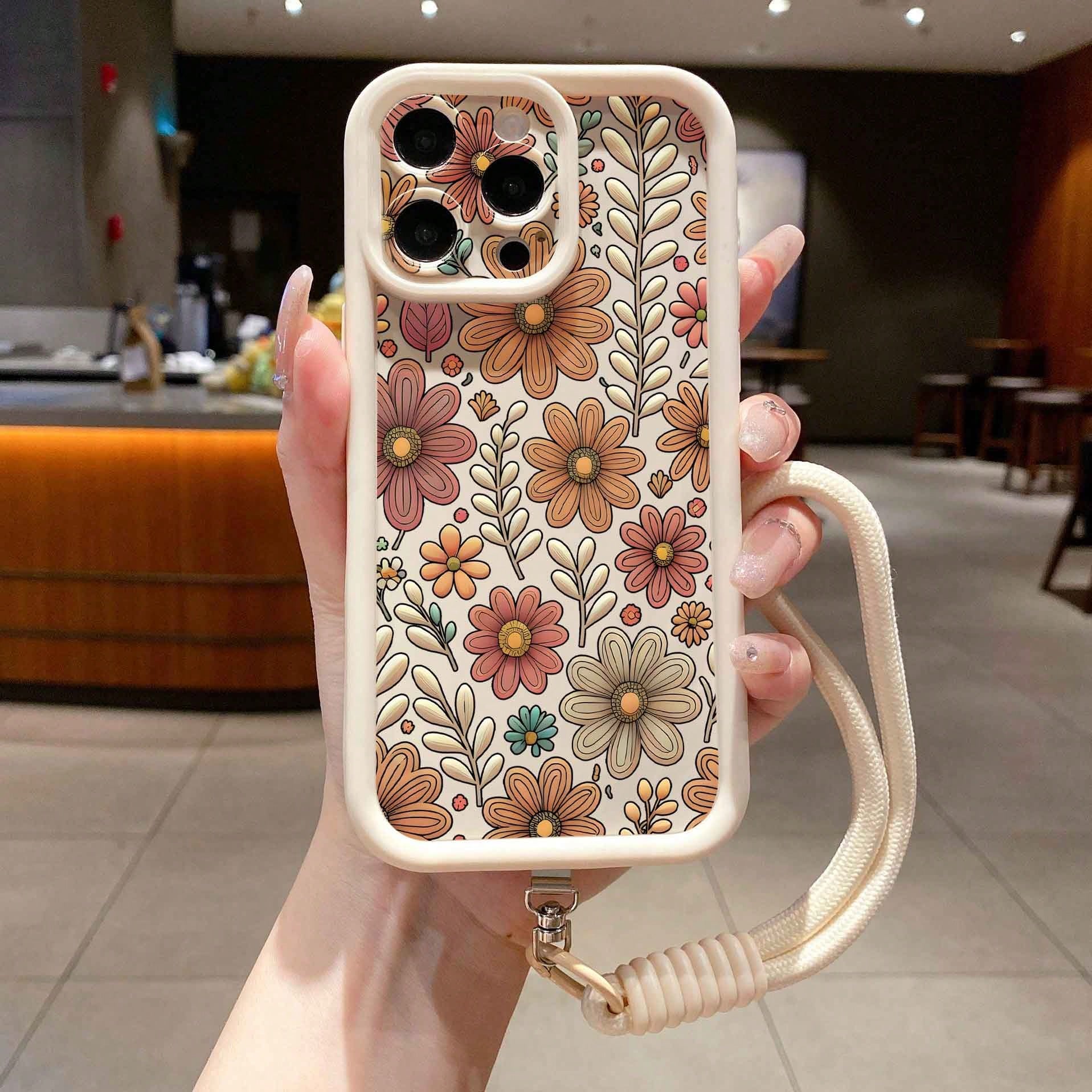1pc Detachable Wrist Strap Accessory + Printed Beige Sandstone Anti-Drop Anti-Scratch Perforated Lens Protection Phone Case, Compatible With IPhone/OPPO/Redmi/Honor And Other Series