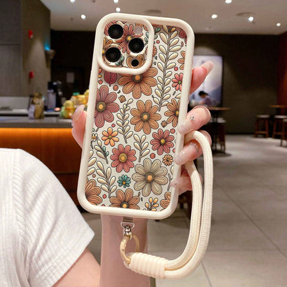 1pc Detachable Wrist Strap Accessory + Printed Beige Sandstone Anti-Drop Anti-Scratch Perforated Lens Protection Phone Case, Compatible With IPhone/OPPO/Redmi/Honor And Other Series