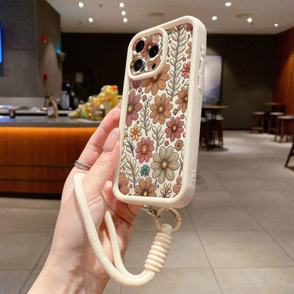 1pc Detachable Wrist Strap Accessory + Printed Beige Sandstone Anti-Drop Anti-Scratch Perforated Lens Protection Phone Case, Compatible With IPhone/OPPO/Redmi/Honor And Other Series