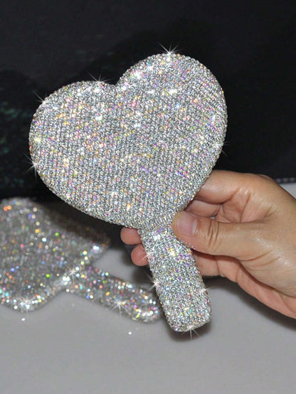 1pc Diamond-Encrusted Heart Shaped Makeup Mirror, Luxury Sparkling Crystal Rhinestone Vanity Mirror, Suitable For Travel, Home Or Gift,Makeup,Cheap,Room Decor,Vanity,Travel,Bedroom,Makeup Accessories