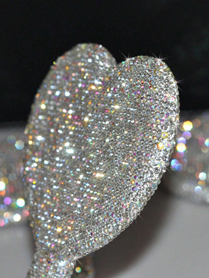 1pc Diamond-Encrusted Heart Shaped Makeup Mirror, Luxury Sparkling Crystal Rhinestone Vanity Mirror, Suitable For Travel, Home Or Gift,Makeup,Cheap,Room Decor,Vanity,Travel,Bedroom,Makeup Accessories