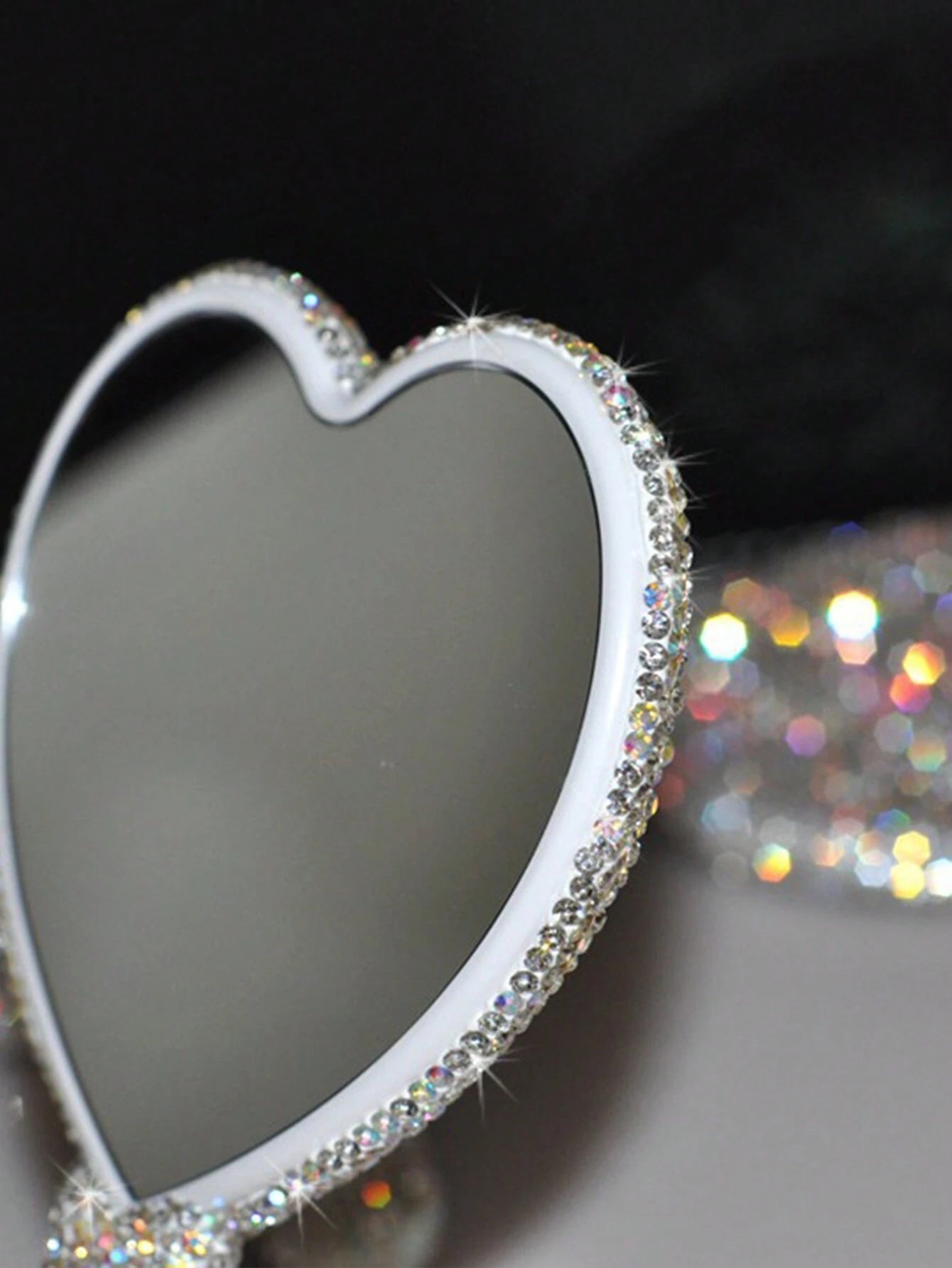 1pc Diamond-Encrusted Heart Shaped Makeup Mirror, Luxury Sparkling Crystal Rhinestone Vanity Mirror, Suitable For Travel, Home Or Gift,Makeup,Cheap,Room Decor,Vanity,Travel,Bedroom,Makeup Accessories