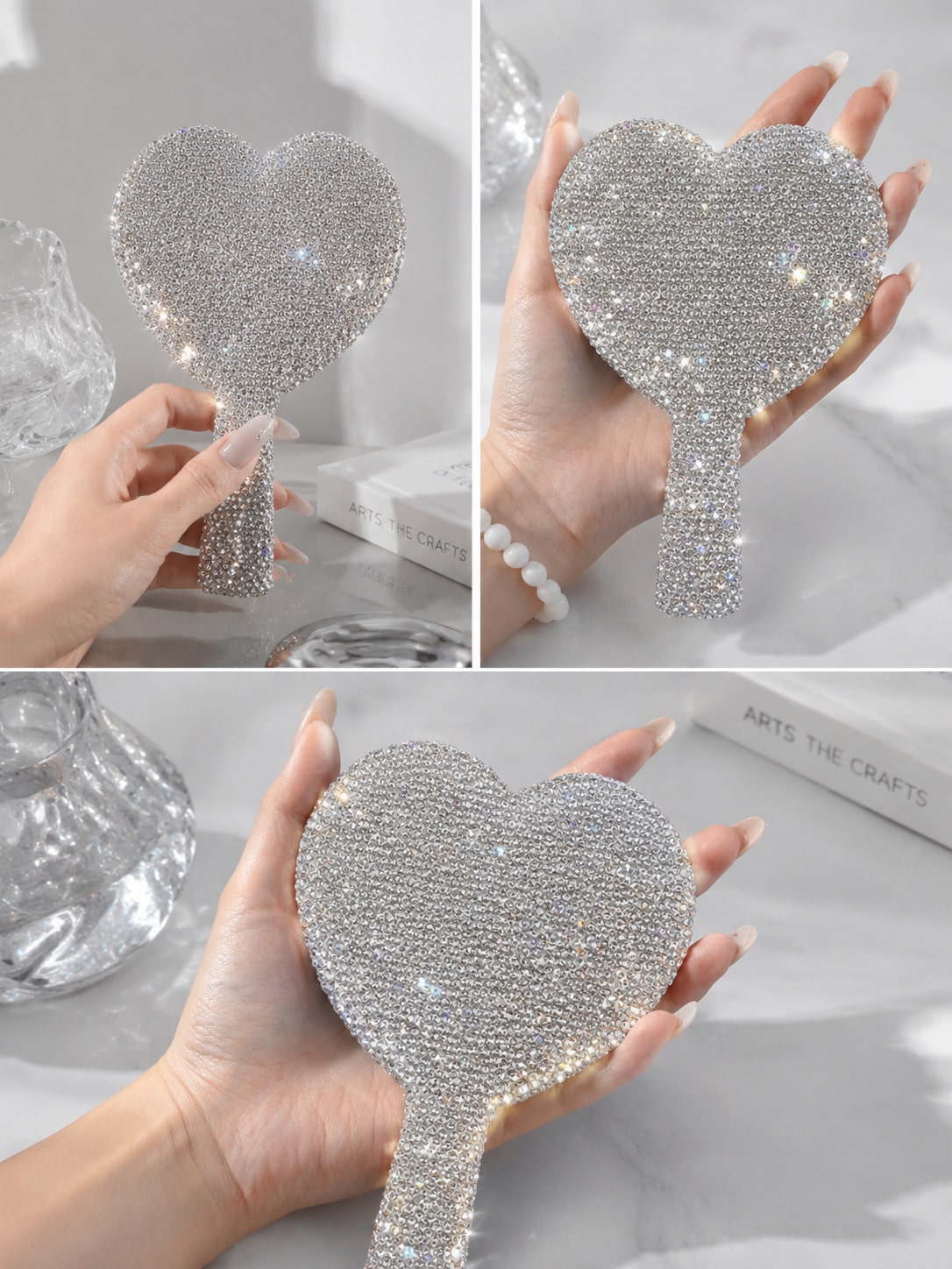 1pc Diamond-Encrusted Heart Shaped Makeup Mirror, Luxury Sparkling Crystal Rhinestone Vanity Mirror, Suitable For Travel, Home Or Gift,Makeup,Cheap,Room Decor,Vanity,Travel,Bedroom,Makeup Accessories