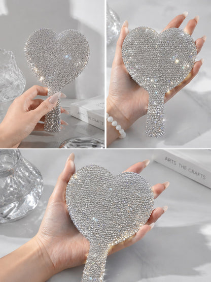 1pc Diamond-Encrusted Heart Shaped Makeup Mirror, Luxury Sparkling Crystal Rhinestone Vanity Mirror, Suitable For Travel, Home Or Gift,Makeup,Cheap,Room Decor,Vanity,Travel,Bedroom,Makeup Accessories