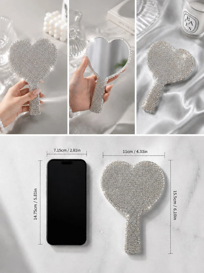 1pc Diamond-Encrusted Heart Shaped Makeup Mirror, Luxury Sparkling Crystal Rhinestone Vanity Mirror, Suitable For Travel, Home Or Gift,Makeup,Cheap,Room Decor,Vanity,Travel,Bedroom,Makeup Accessories