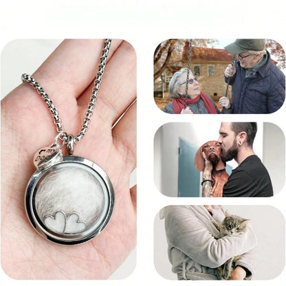 1Pc DIY Pet Hair & Teeth Memorial Locket Necklace, Rotatable Glass Memory Pendant, Storage For Cat Dog Fur & Tiny Teeth, With Heart Charms, Sentimental Keepsake Jewelry Gift For Pet Owners