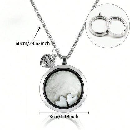 1Pc DIY Pet Hair & Teeth Memorial Locket Necklace, Rotatable Glass Memory Pendant, Storage For Cat Dog Fur & Tiny Teeth, With Heart Charms, Sentimental Keepsake Jewelry Gift For Pet Owners