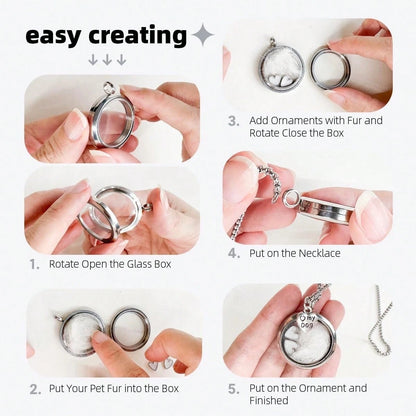 1Pc DIY Pet Hair & Teeth Memorial Locket Necklace, Rotatable Glass Memory Pendant, Storage For Cat Dog Fur & Tiny Teeth, With Heart Charms, Sentimental Keepsake Jewelry Gift For Pet Owners