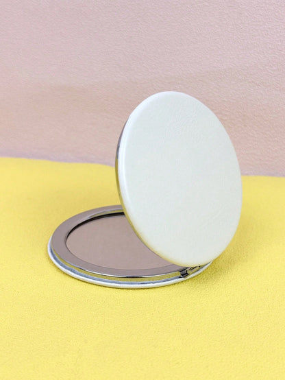 1pc DIY White Leather Round Double-Sided Makeup Mirror,Makeup,Cheap,Room Decor,Vanity,Travel,Bedroom,Makeup Accessories,Mirror,Vanity Mirror,Mini Mirror,Compact Mirror,Mirror Small,Hand Mirror,Cheap,S
