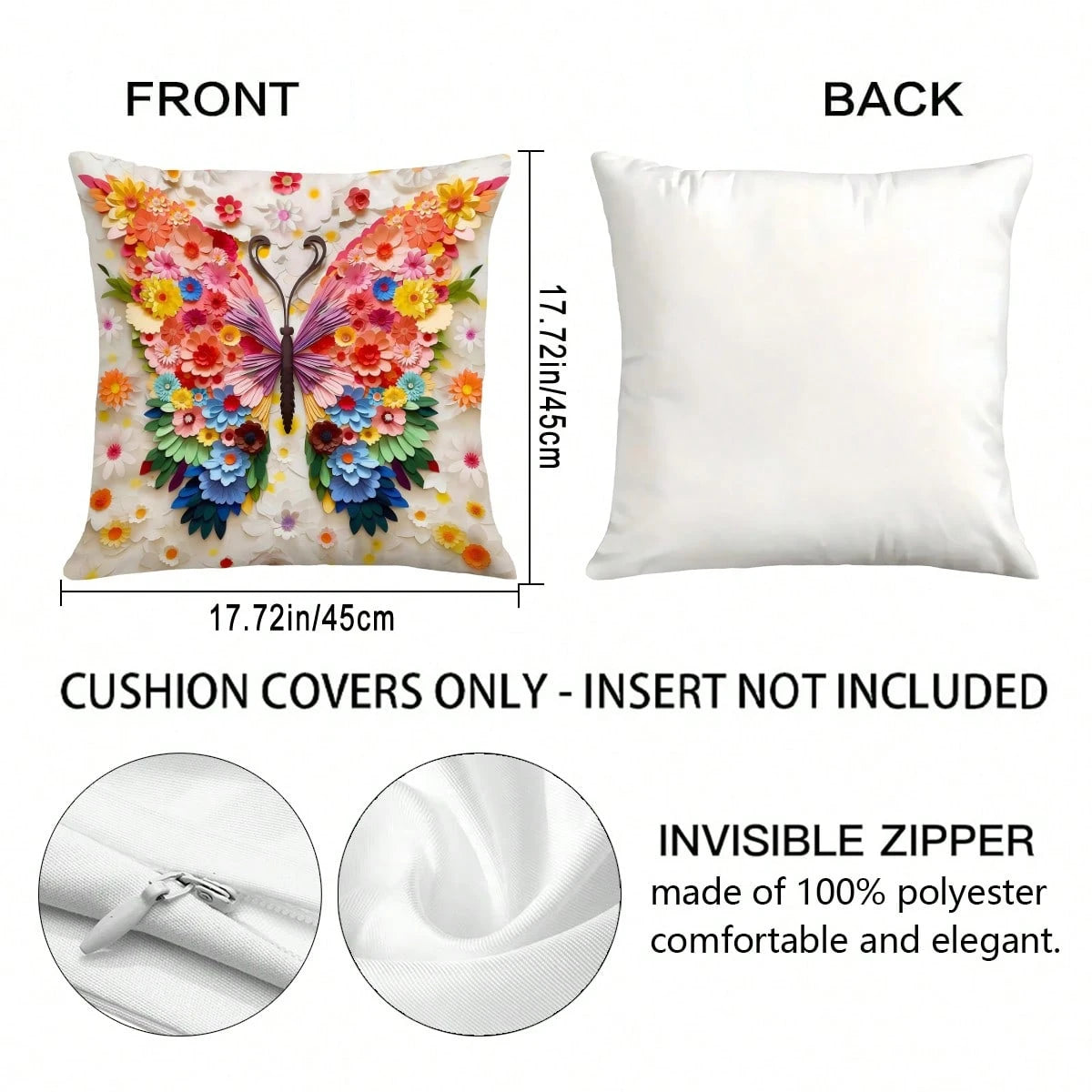 1pc Dreamy Floral Butterfly Theme Throw Pillow Cover, Colorful Floral Art Style Home Decor Cushion, Lightweight Polyester Single-Sided Printed, Suitable For Bedroom, Living Room, Sofa Decoration