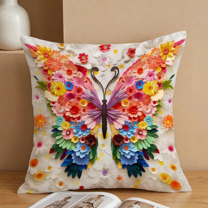 1pc Dreamy Floral Butterfly Theme Throw Pillow Cover, Colorful Floral Art Style Home Decor Cushion, Lightweight Polyester Single-Sided Printed, Suitable For Bedroom, Living Room, Sofa Decoration