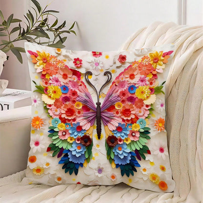 1pc Dreamy Floral Butterfly Theme Throw Pillow Cover, Colorful Floral Art Style Home Decor Cushion, Lightweight Polyester Single-Sided Printed, Suitable For Bedroom, Living Room, Sofa Decoration