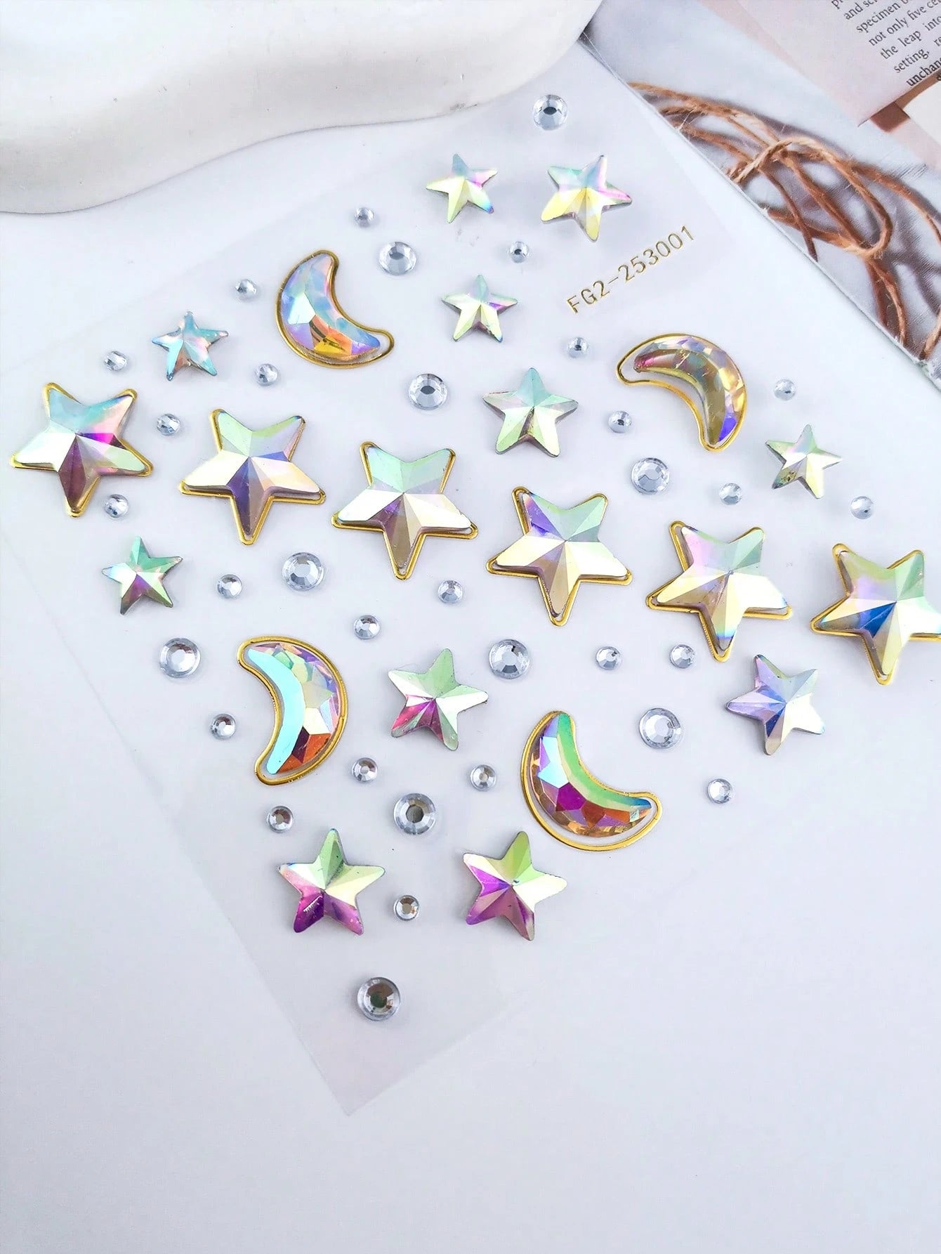 1pc Dreamy Princess Style Iridescent Star & Moon Face Rhinestone Stickers, Back To School Makeup Gift Set, Rainbow AB Self-Adhesive Face Decor, Suitable For Music Festivals, Parties And DIY Crafts