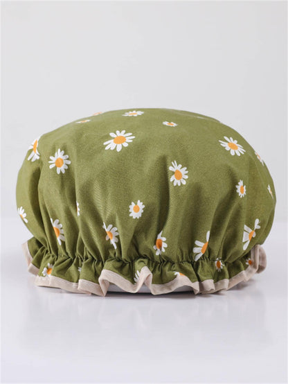 1pc Dual-Layer Daisy Patterned Waterproof Shower Cap Back To School