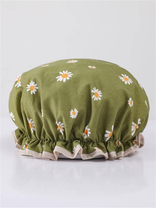 1pc Dual-Layer Daisy Patterned Waterproof Shower Cap Back To School