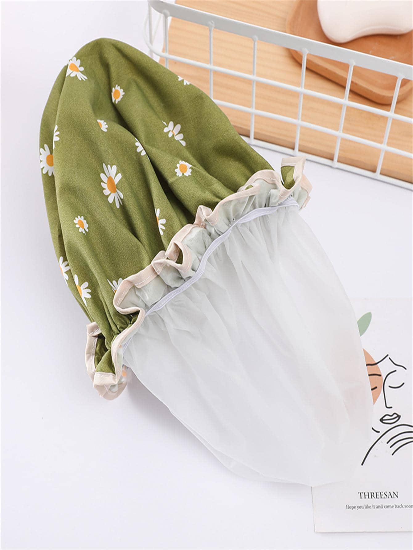 1pc Dual-Layer Daisy Patterned Waterproof Shower Cap Back To School