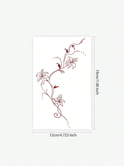 1pc East Asian Art Style Red Flower Temporary Tattoo Sticker, Waterproof, Sweatproof, Disposable Use, Arm/Back Adhesive, Suitable For Fashionable People's Daily Use