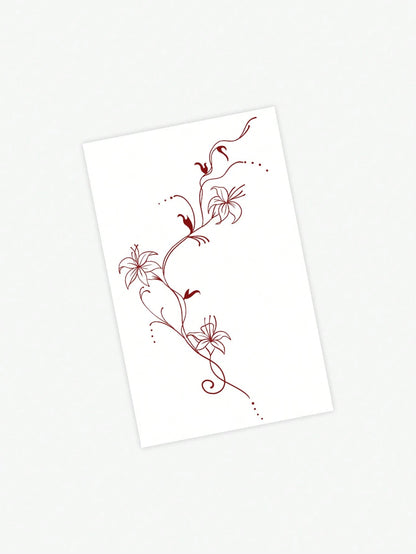 1pc East Asian Art Style Red Flower Temporary Tattoo Sticker, Waterproof, Sweatproof, Disposable Use, Arm/Back Adhesive, Suitable For Fashionable People's Daily Use