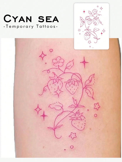 1pc East Asian Art Style Red Flower Temporary Tattoo Sticker, Waterproof, Sweatproof, Disposable Use, Arm/Back Adhesive, Suitable For Fashionable People's Daily Use