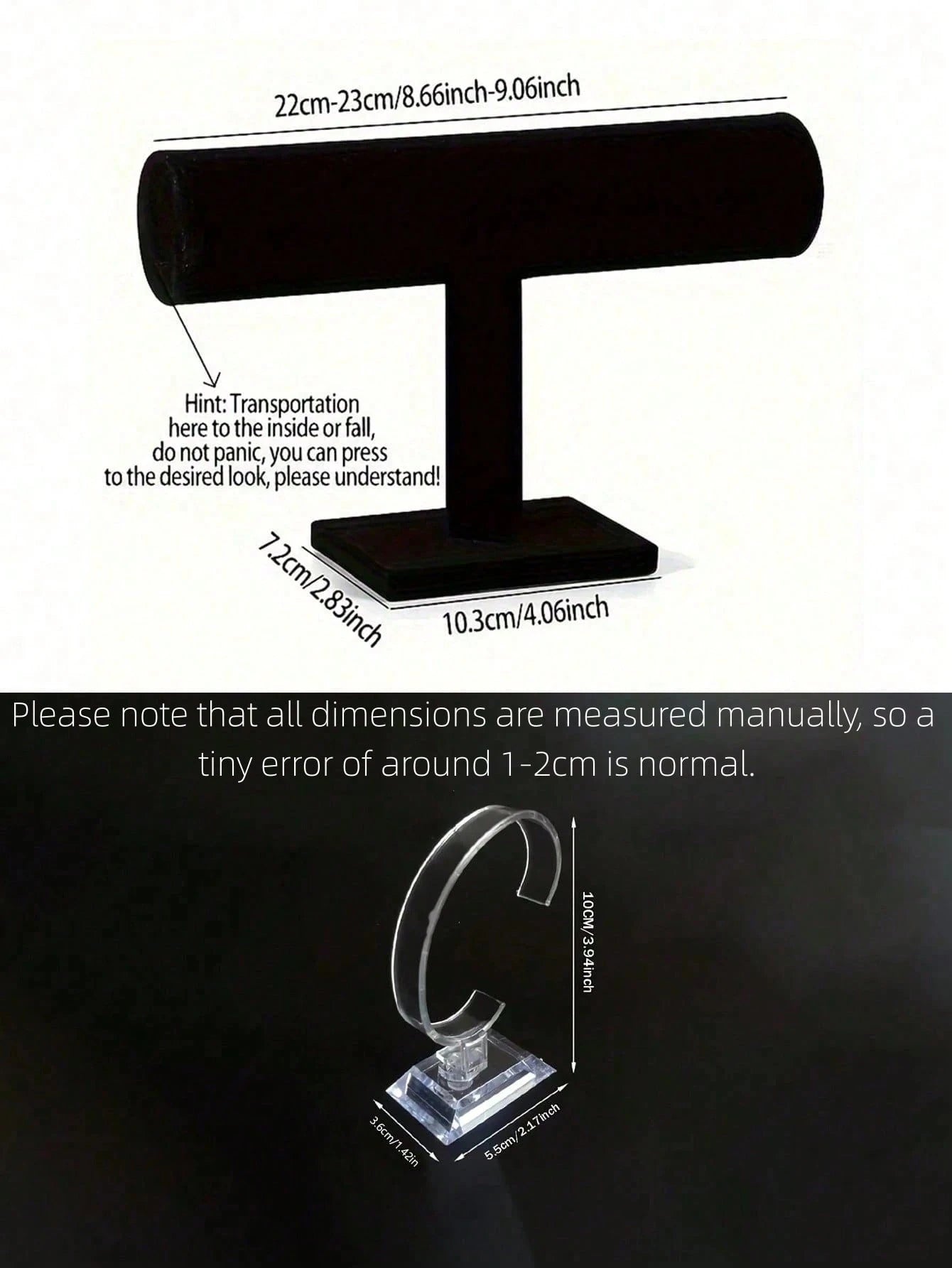 1pc Elegant Black Velvet T-Bar Bracelet Display Stand- Tabletop Jewelry Holder, Mother's Day Gift, Suitable For Retail Display Cases, No Electricity Needed, Sturdy Plastic Base, Great For Necklaces