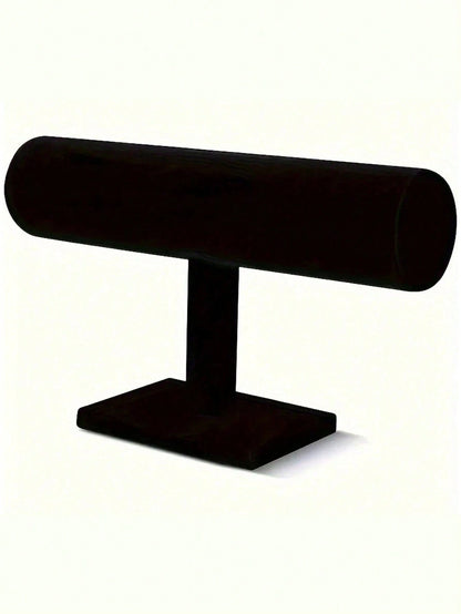 1pc Elegant Black Velvet T-Bar Bracelet Display Stand- Tabletop Jewelry Holder, Mother's Day Gift, Suitable For Retail Display Cases, No Electricity Needed, Sturdy Plastic Base, Great For Necklaces