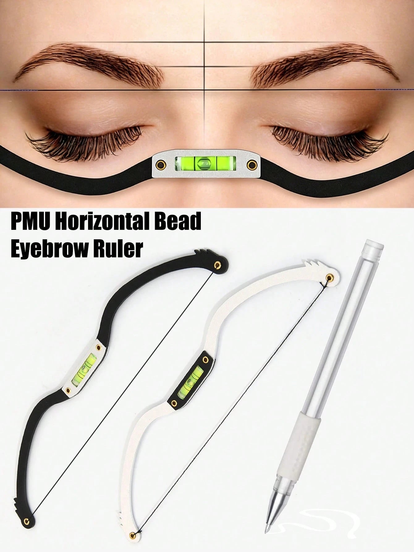 1pc Embroidered Eyebrow Ruler, Horizontal Design, Eyebrow Shaping Template, Symmetrical Eyebrow Template Tool, With Level, Essential Tool For Beauticians