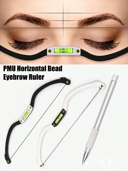 1pc Embroidered Eyebrow Ruler, Horizontal Design, Eyebrow Shaping Template, Symmetrical Eyebrow Template Tool, With Level, Essential Tool For Beauticians