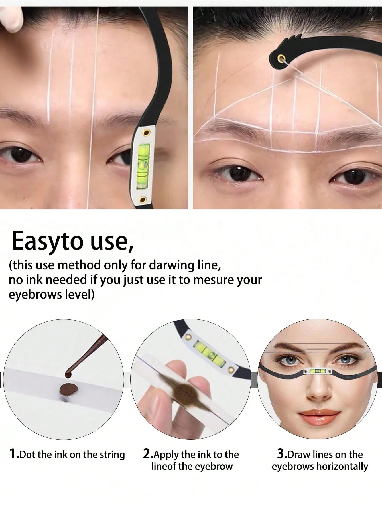 1pc Embroidered Eyebrow Ruler, Horizontal Design, Eyebrow Shaping Template, Symmetrical Eyebrow Template Tool, With Level, Essential Tool For Beauticians