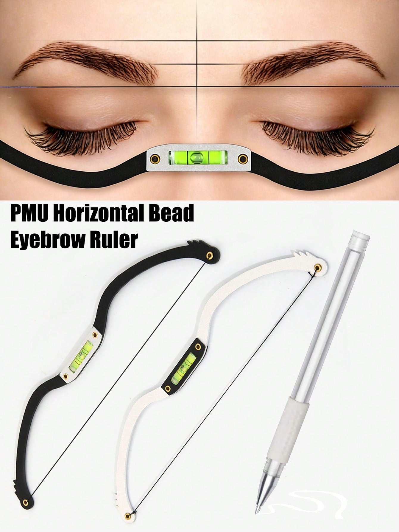 1pc Embroidered Eyebrow Ruler, Horizontal Design, Eyebrow Shaping Template, Symmetrical Eyebrow Template Tool, With Level, Essential Tool For Beauticians