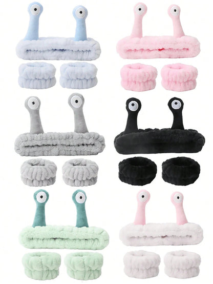 1pc Facial Headband/ 2pcs Facial Wristbands/ 3sets Spa Headbands, Makeup Headbands, Facial Headbands, Skincare Headbands, Pink Velvet Fluffy Sponge Headbands, Bow, Bubble, Spa Headbands, Wristbands