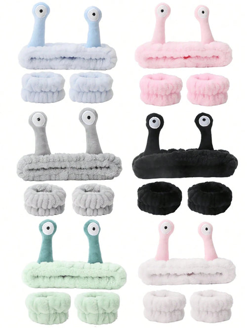 1pc Facial Headband/ 2pcs Facial Wristbands/ 3sets Spa Headbands, Makeup Headbands, Facial Headbands, Skincare Headbands, Pink Velvet Fluffy Sponge Headbands, Bow, Bubble, Spa Headbands, Wristbands