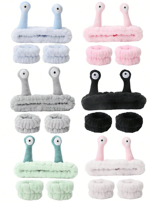1pc Facial Headband/ 2pcs Facial Wristbands/ 3sets Spa Headbands, Makeup Headbands, Facial Headbands, Skincare Headbands, Pink Velvet Fluffy Sponge Headbands, Bow, Bubble, Spa Headbands, Wristbands