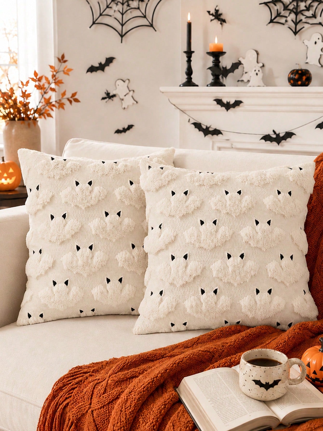 1pc Fall Pillow Covers, Pumpkin Pattern Embroidery Decorative Throws Pillowcases Autumn Halloween Soft Plush Faux Wool Pillows For Home Couch Sofa Bedroom Chair