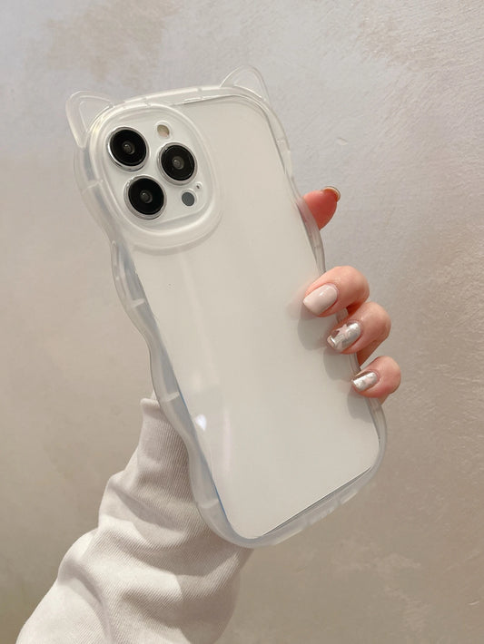 1PC Fashionable Cat Ear Wave Shape Protective Thick Transparent TPU Material Phone Case Compatible With IPhone 7/8/7Plus/8Plus/X/XS/XR/XSMax/11/11Pro/11ProMax/12/12Pro/12ProMax/13/13Pro/13ProMax/14/14
