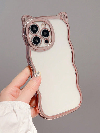 1PC Fashionable Cat Ear Wave Shape Protective Thick Transparent TPU Material Phone Case Compatible With IPhone 7/8/7Plus/8Plus/X/XS/XR/XSMax/11/11Pro/11ProMax/12/12Pro/12ProMax/13/13Pro/13ProMax/14/14