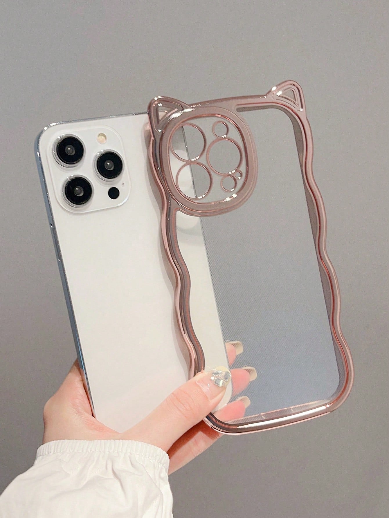 1PC Fashionable Cat Ear Wave Shape Protective Thick Transparent TPU Material Phone Case Compatible With IPhone 7/8/7Plus/8Plus/X/XS/XR/XSMax/11/11Pro/11ProMax/12/12Pro/12ProMax/13/13Pro/13ProMax/14/14