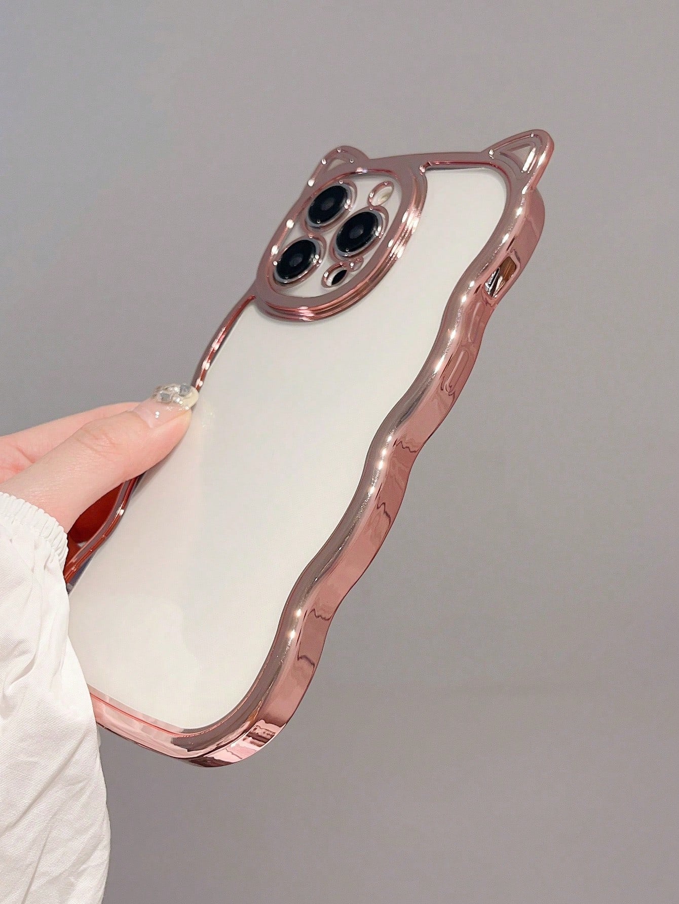 1PC Fashionable Cat Ear Wave Shape Protective Thick Transparent TPU Material Phone Case Compatible With IPhone 7/8/7Plus/8Plus/X/XS/XR/XSMax/11/11Pro/11ProMax/12/12Pro/12ProMax/13/13Pro/13ProMax/14/14