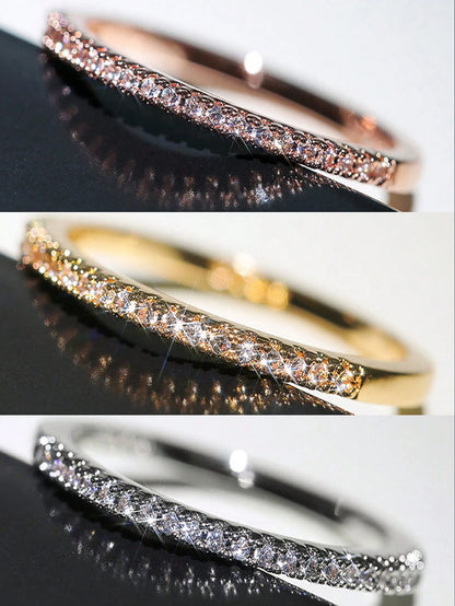 1pc Fashionable Minimalist Design Ladies' Ring With Micro-Inlay Cubic Zirconia, Versatile Gift For Women Party