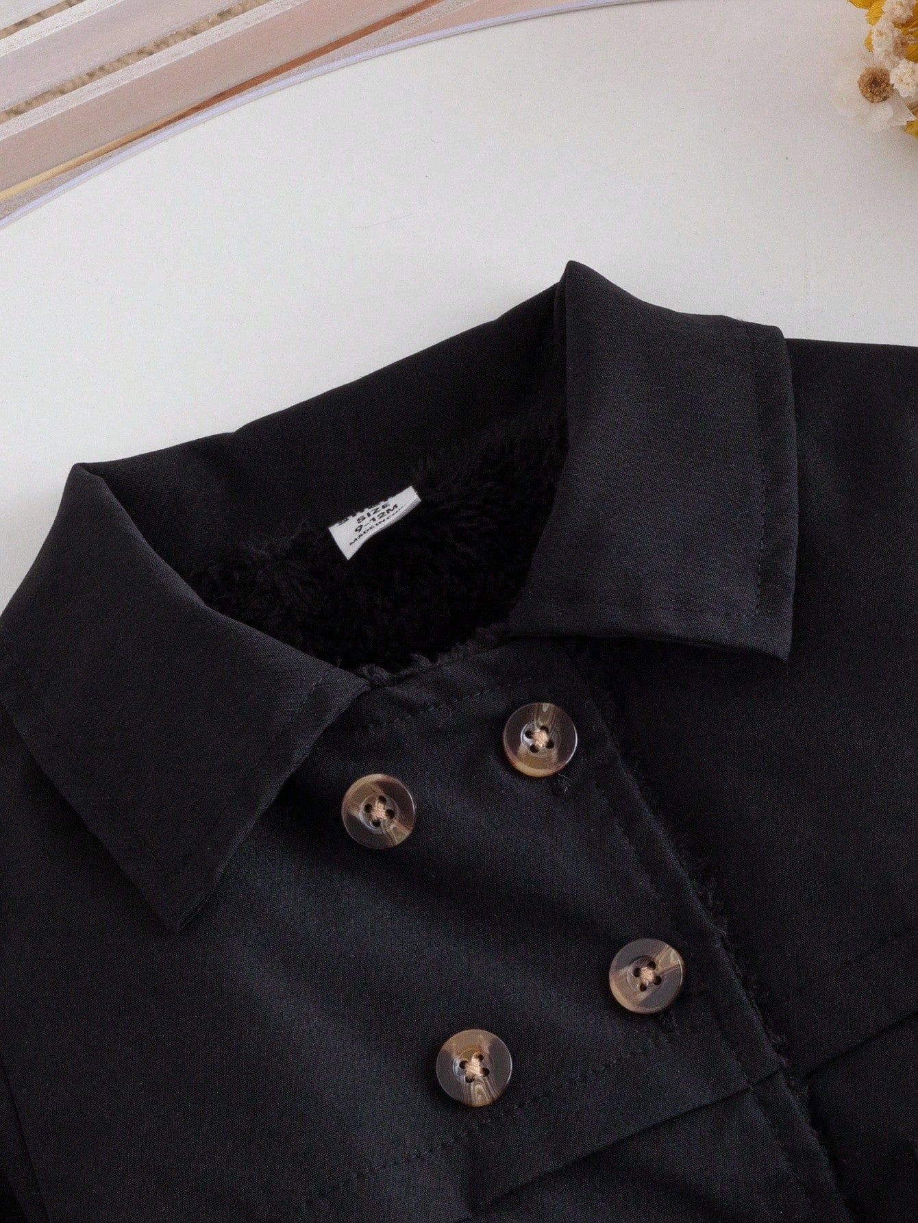 1pc Fashionable Minimalist Street Style Black Long Sleeve Lapel Long Trench Coat With Fur Decor Inside And Belt, Suitable For Daily Wear And School