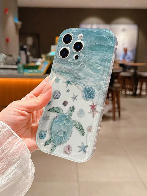 1pc Fashionable Personalized Beach Starfish Turtle Shell Pattern Phone Case, Suitable As Holiday Gift Compatible With Apple XS/XS Max/XR/11/12/13/14/14 Plus/15/15 Plus/16/16 Plus/7/8 Plus/17/17 Pro An