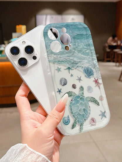 1pc Fashionable Personalized Beach Starfish Turtle Shell Pattern Phone Case, Suitable As Holiday Gift Compatible With Apple XS/XS Max/XR/11/12/13/14/14 Plus/15/15 Plus/16/16 Plus/7/8 Plus/17/17 Pro An