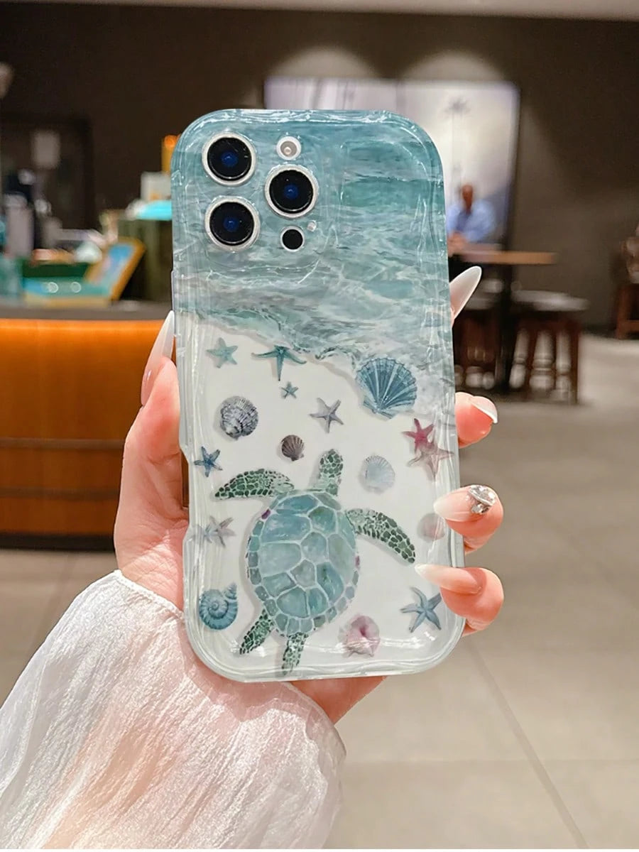 1pc Fashionable Personalized Beach Starfish Turtle Shell Pattern Phone Case, Suitable As Holiday Gift Compatible With Apple XS/XS Max/XR/11/12/13/14/14 Plus/15/15 Plus/16/16 Plus/7/8 Plus/17/17 Pro An