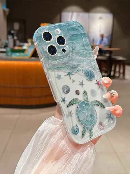 1pc Fashionable Personalized Beach Starfish Turtle Shell Pattern Phone Case, Suitable As Holiday Gift Compatible With Apple XS/XS Max/XR/11/12/13/14/14 Plus/15/15 Plus/16/16 Plus/7/8 Plus/17/17 Pro An