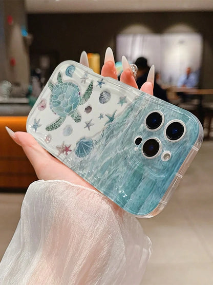 1pc Fashionable Personalized Beach Starfish Turtle Shell Pattern Phone Case, Suitable As Holiday Gift Compatible With Apple XS/XS Max/XR/11/12/13/14/14 Plus/15/15 Plus/16/16 Plus/7/8 Plus/17/17 Pro An